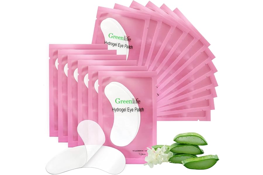 100 Pairs GreenLife Natural Hydrogel Eye Gel Pads – Collagen and Aloe Vera Patches for Under Eyes – Eyelash Extension Kit