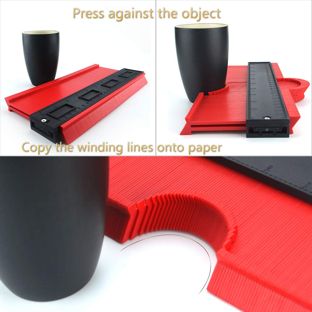 Contour Gauge 10Inch with Pencil and Sharpener, Widen Profile Copy Tool Shape Measuring for Corners and Contoured, Measure Ruler Duplicator for Precise Measurement Tiling Laminate Wood