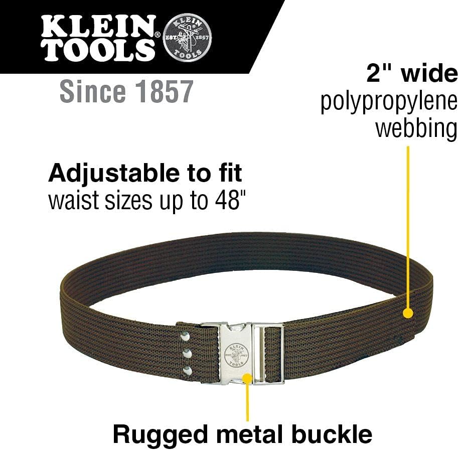 Klein Tools 5225 Tool Belt, Adjustable Electrician Belt is 2-Inch Wide, Adjusts for 48-Inch Waist - Tool Bag Belt - 