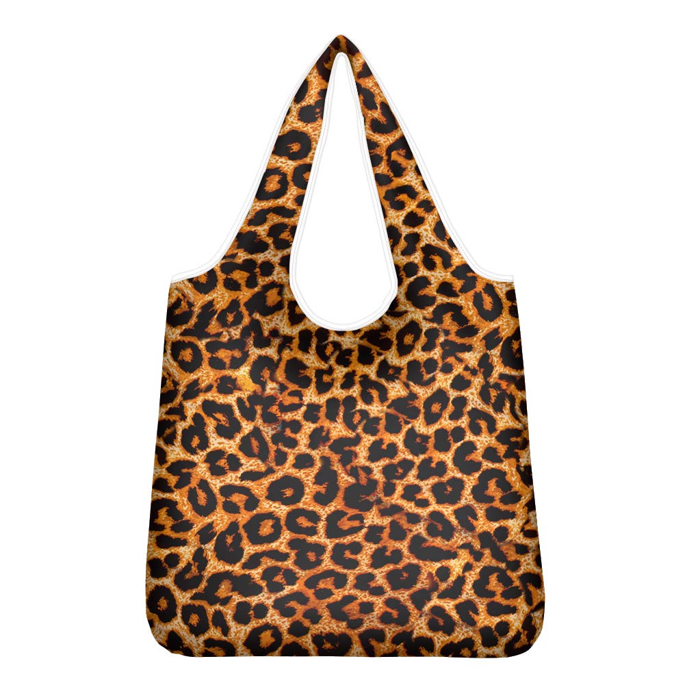 Pizding Leopard Print Women Reusable Grocery Shopping Bags Foldable with Pouch, Heavy Duty Cloth Storage Baskets Shopping Bags for Groceries, Shopping Trip