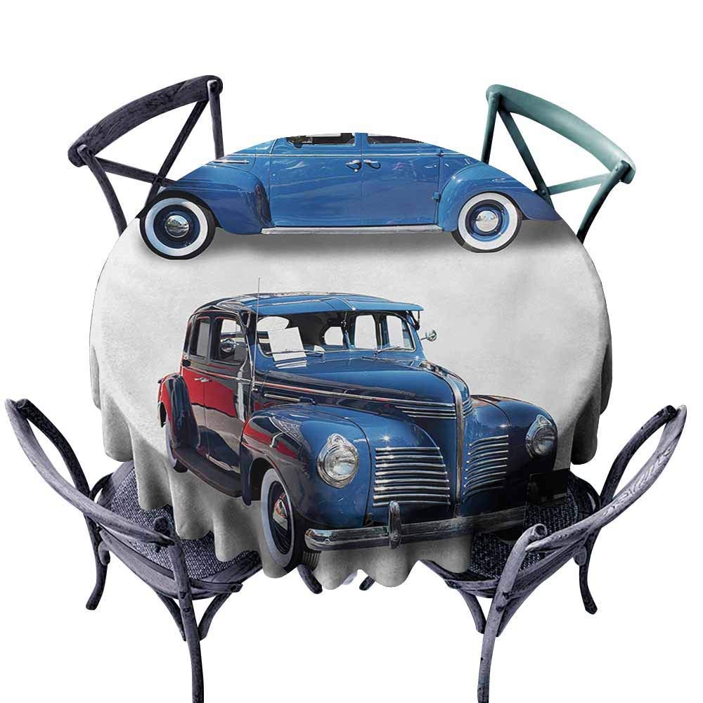 Spillproof Tablecloth,Vintage Car,Picture of Old Antique Cars Historical Automobile Nostalgic in Vintage Style,for Banquet Decoration Dining Table Cover,43 INCH,Blue Red