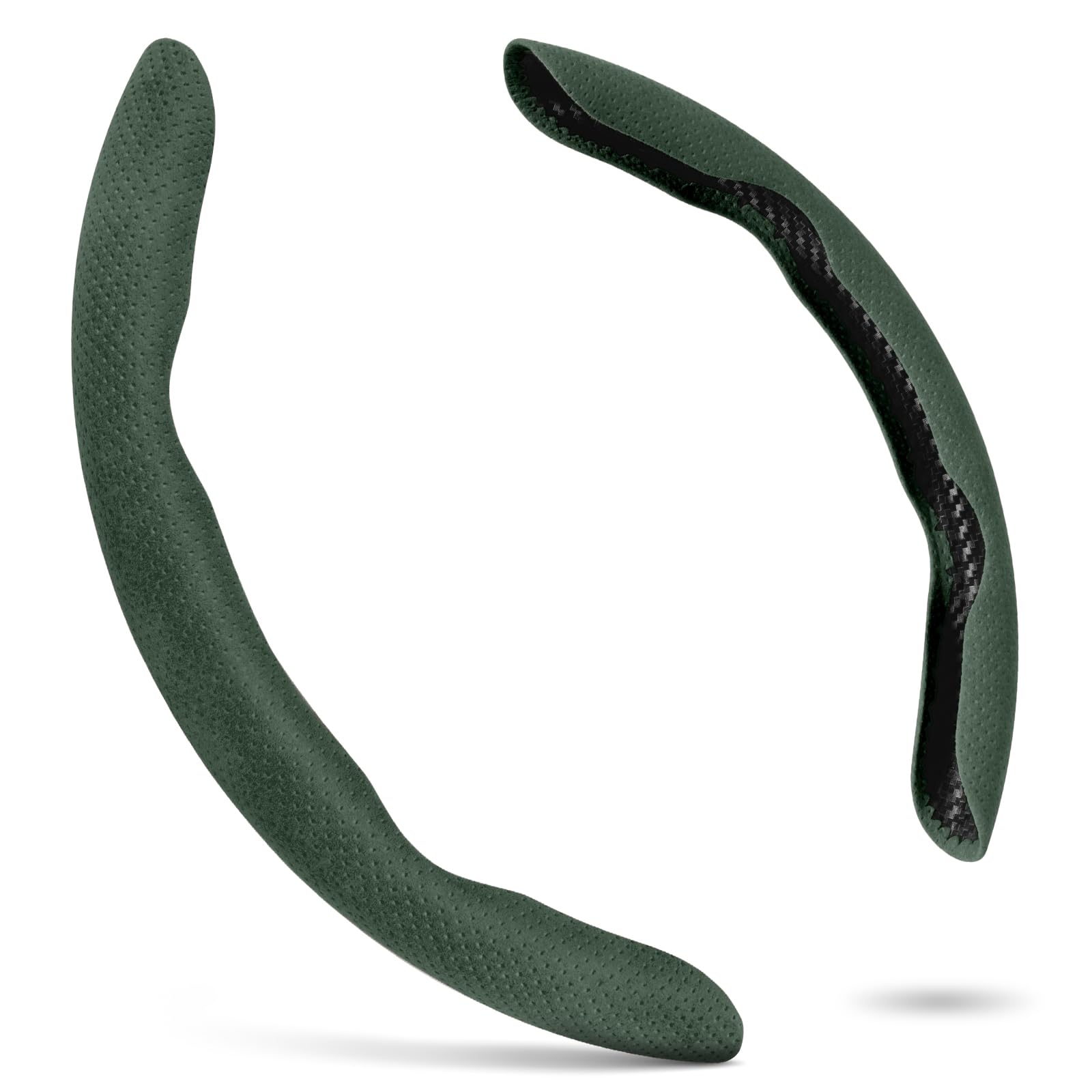 Photo 1 of PAUUOOA Alcantara Material Steering Wheel Cover, Non- Slip Segmented Car Steering Wheel Cover for Men & Women, Universal 99% Car Wheel Cover Protector (Dark Green-Perforated Style)