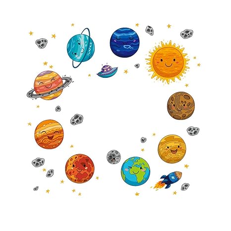 Ufengke Cartoon Solar System Planets Wall Stickers Sun Earth
