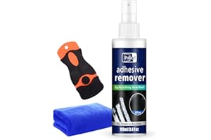 POLIXEL Adhesive Remover Spray – Auto Sticker Remover with Towel & Plastic Razor Blade Scraper, Removes Adhesive Residue, Stickers, Tape Residue, Labels, Glue from Glass & Paint - 3.4 oz/100ml
