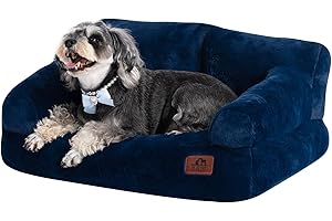 Hollypet Fluffy Plush Pet Cat Couch Sofa Soft Calming Pet Dog Sofa Beds for Medium Small Cats and Dogs, Cobalt Blue