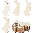 Easter Wooden Bunny Cutouts Unfinished Wooden Rabbit Cutouts Blank Bunny Wood Slices Ornaments for Christmas Wedding Birthday Party Easter Spring Home Decor DIY Crafts Painting Supplies 20Pcs.