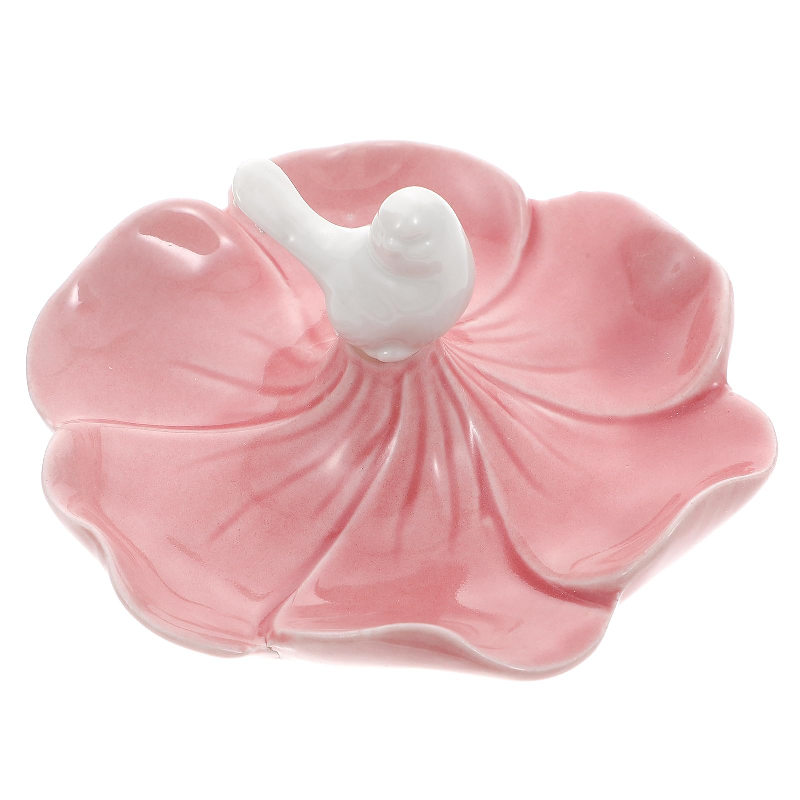 Amosfun Women Ceramic Trinket Dish Ring Dish Rings Earrings Necklace Tray Plate for Christmas Birthday Wedding Pink