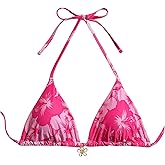 Milumia Floral Halter String Triangle Bikini Top for Women Bathing Suit Swim Top