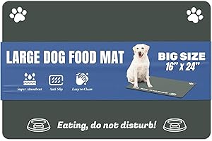 Plentio Large Pet Food Mat, 24" x 16", Absorbent Dog Mat for Food and Water, Pet Placemats for Cat and Dog Water Bowl, Non-Slip Dog Food Mat, Dog Feeding Mat to Protect Your Floors, Gray