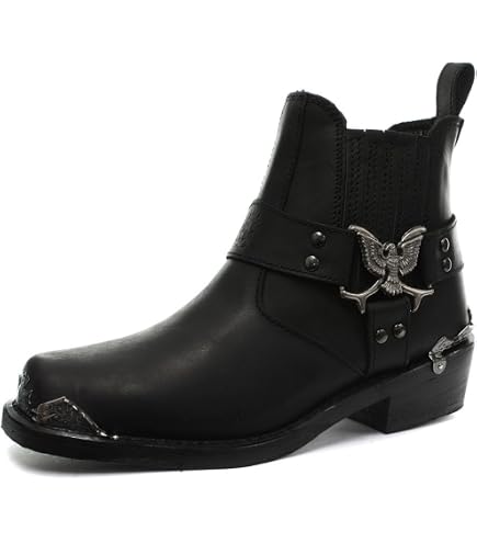 Amazon.com | Grinders Mens Eagle Lo Cowboy Black Biker Leather