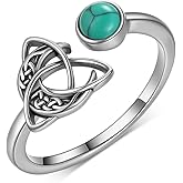Moon Celtic Rings for Women 925 Sterling Silver Turquoise Celtic Knot Ring Adjustable Irish Jewelry Gifts for Women