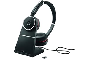 Jabra Evolve 75 UC Wireless Headset, Stereo – Includes Link 370 USB Adapter and Charging Stand – Bluetooth Headset with World-Class Speakers, Active Noise-Cancelling Microphone, All Day Battery
