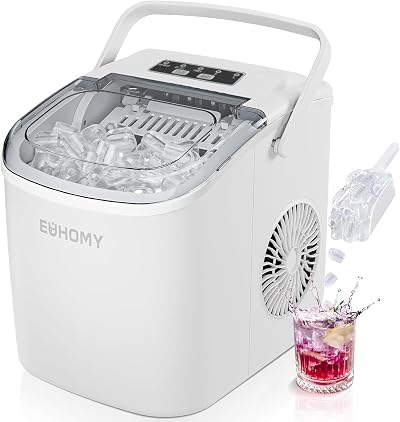 EUHOMY Countertop Ice Maker 9 Cubes in 6 Mins 2 Sizes 12kg/24h White