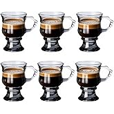 MQMCPDS Set of 6 Turkish Tea Cups – Glass Tea Cups with Handles and 5-Ounce Footed Glass Coffee Mugs, Suitable for Serving Both Hot and Cold Beverages. (style-D)