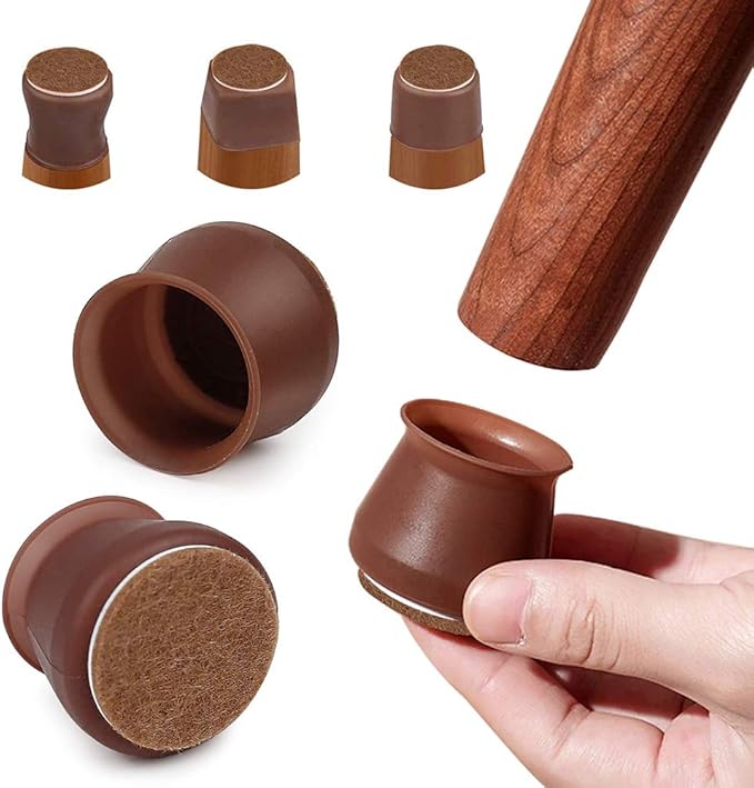 Silicone Chair Leg Caps with Felt Bottom, Felt Pads Furniture Chair Leg