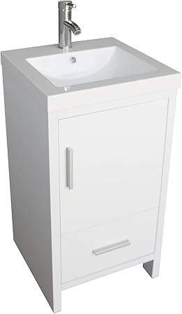 Amazon Com Walcut 18 White Bathroom Vanity Mdf Wood Cabinet Resin Counter Top Vessel Sink Set With Faucet And Pop Up Drain Furniture Decor