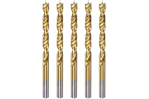 HARFINGTON 5pcs Brad Point Drill Bits 6.5mm(1/4") Dia HSS4241 Straight Round Shank Metric Brad Point Spiral Twist Drill Bits 