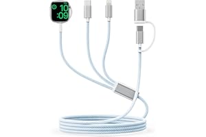 Travel Essentials Multi Charging Cable for Apple Watch Charger, 3 in 2 USB C Cable Multiple Charger Cord, USB Cord Car Cable 