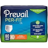 Prevail Per-Fit Daily Protective Underwear, Unisex Adult Disposable Diaper for Men& Women, Extra Absorbency, X-Large, 58""-68"" Waist, 80 Count Case, White