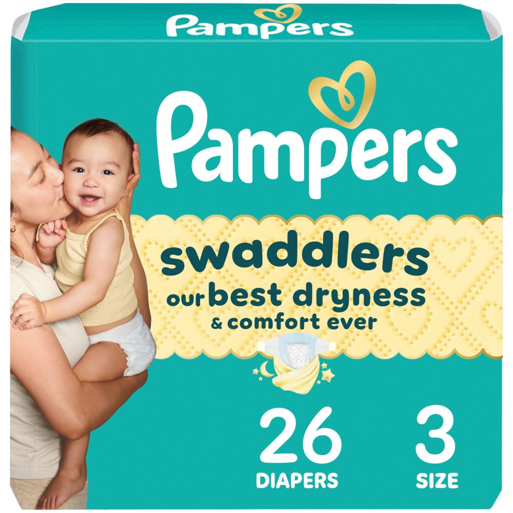Photo 1 of Pampers Swaddlers Diapers, Size 3 (13-26 lbs), 26 Count, Absorbent, Keeps Baby Dry and Comfortable, Skin Safe Disposable Baby Diaper (Packaging May Vary)