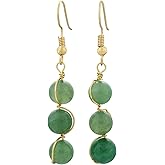 SUNYIK Round Stone Bead Tassel Dangle Earrings for Women, Gold Plated