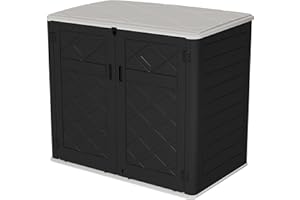 HOMSPARK Storage Shed Weather Resistance, Multi-Purpose Outdoor Storage Cabinet for Backyards and Patios, Horizontal Storage Shed for Lawnmower, Patio Accessories (Black & White, X Large - 48 cu.ft)