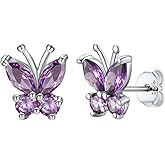 SILVERCUTE 925 Sterling Silver Butterfly Earrings for Women,Butterfly Birthstone Stud Earring/Ear Cuffs,Hypoallergenic Birthday Earrings for Women
