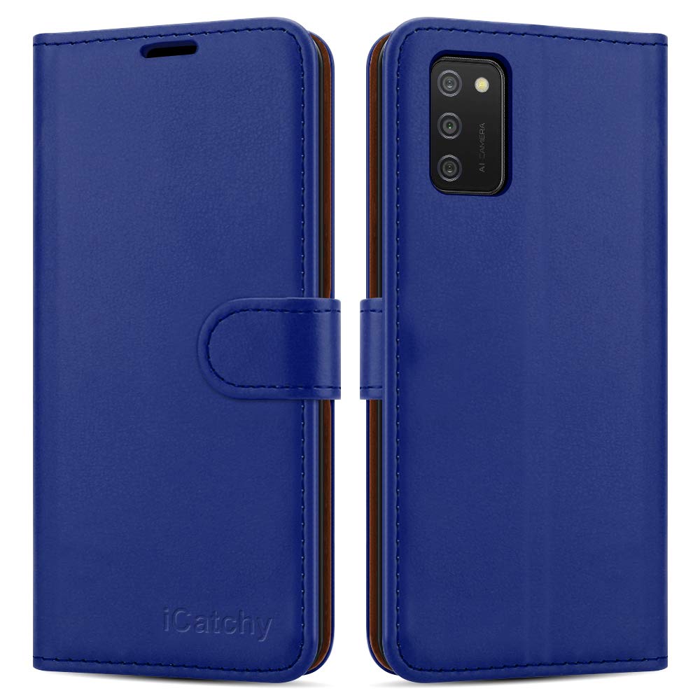 iCatchy for Samsung Galaxy A02S Case Leather Wallet Book Flip Folio Stand View Cover with Card Slots Compatible with Galaxy A02S (6.5'') Phone Case (Blue)