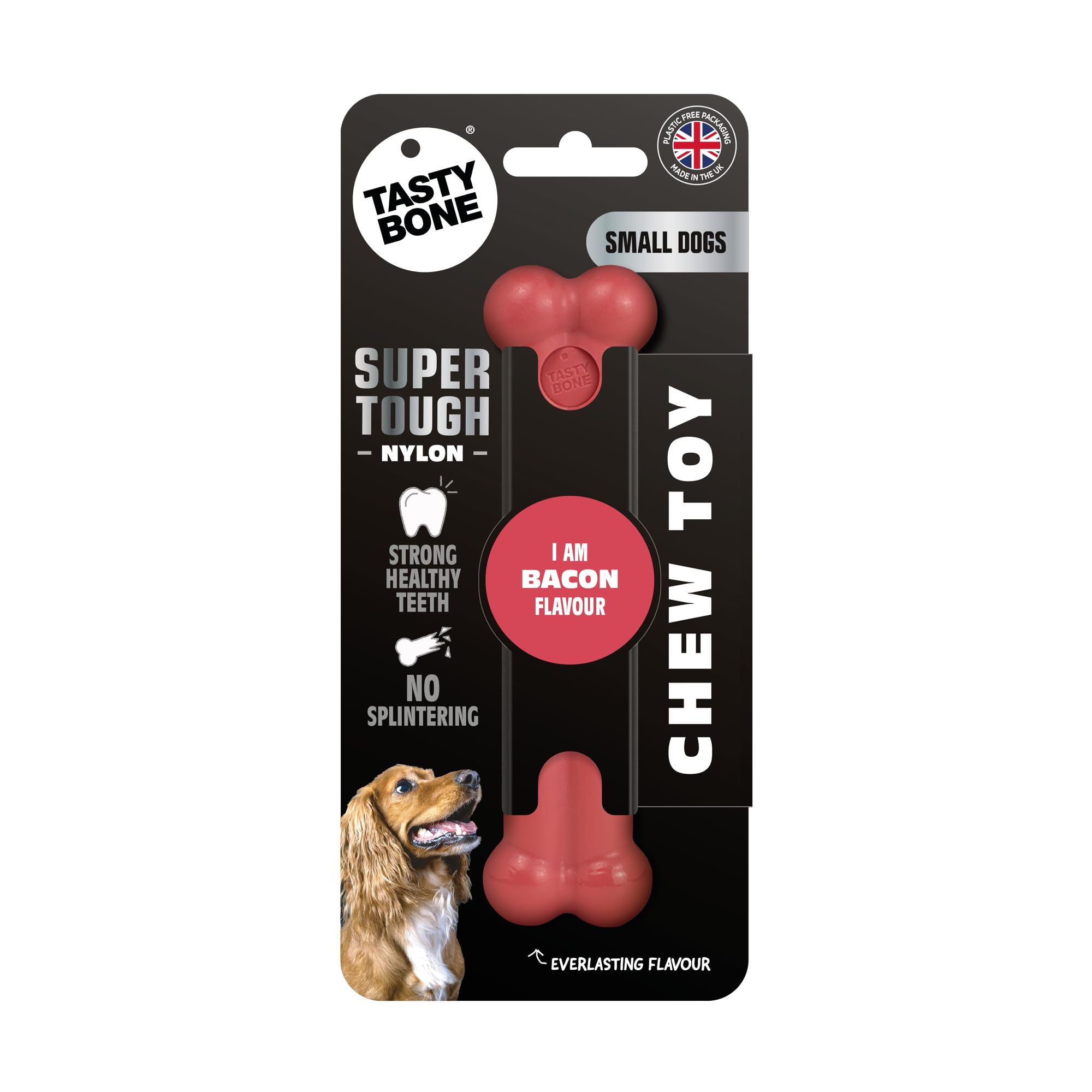 TastyBone Nylon Dog Chew Toy for Small Dogs (Bacon) - Indestructible for Aggressive Chewers, Everlasting Flavour, Strong Healthy Teeth, Made in the UK