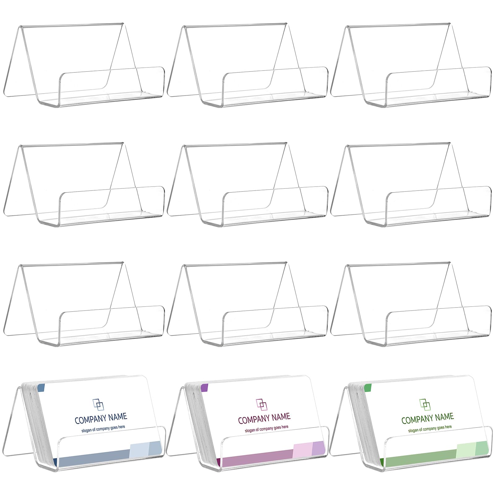 Hedume 12 Pack Business Card Holder for Desk, Office Acrylic Business Card Table Top Display Holders, Clear Name Card Holder Stand, Capacity: 50 Cards