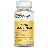 SOLARAY Zinc Picolinate 25 mg, 60 Tablets | Immune, Cellular &amp; Skin Health Support, Highly Bioavailable Zinc Picolinate, 60 Servings, Vegan, Gluten Free, Lab Verified