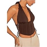 Verdusa Women's Lace Up Halter Corset Tops Backless Date Night Rave Club Outfit Crop Tops