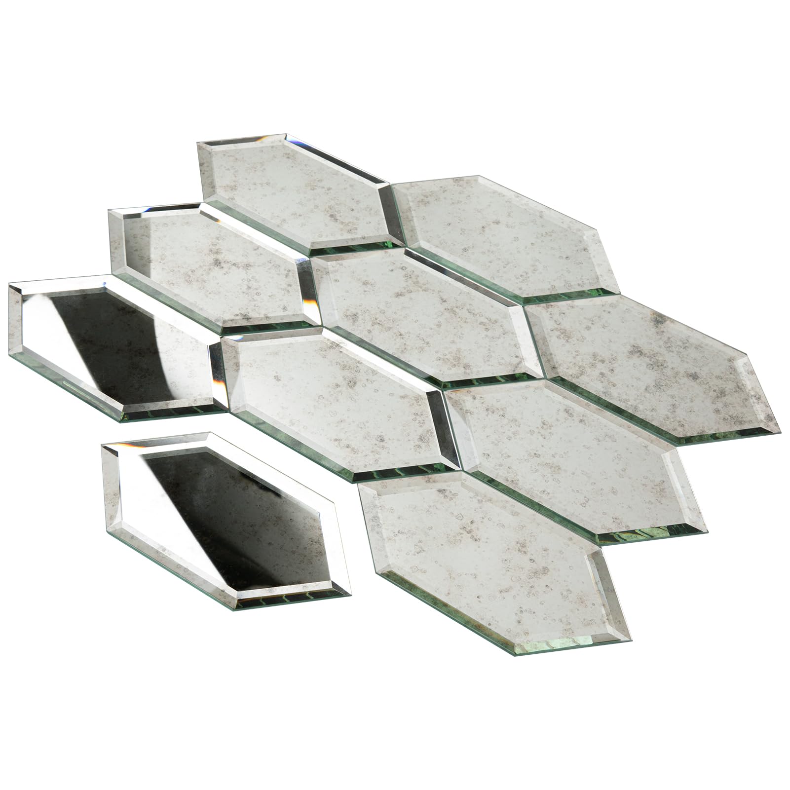 Photo 1 of *STAINED*** Soulscrafts Peel and Stick Beveled Mirror Tile, Mirror Backsplash Tiles for Kitchen Bathroom Wall 4x6 Inch Long Hexagon Light Antique 30 Pcs, 4.8 SQ.FT