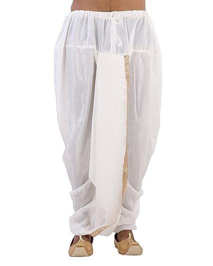 Men's Regular Fit Silk Blend Dhoti (Off-white, Free Size)