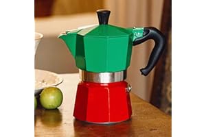 CONYEE Coffee Pot, Moka Pot Italian Coffee Maker 6 cup/10 OZ Stovetop Espresso Maker for Gas or Electric Ceramic Stovetop Camping Manual Cuban Coffee Percolator for Cappuccino or Latte- Green+Red