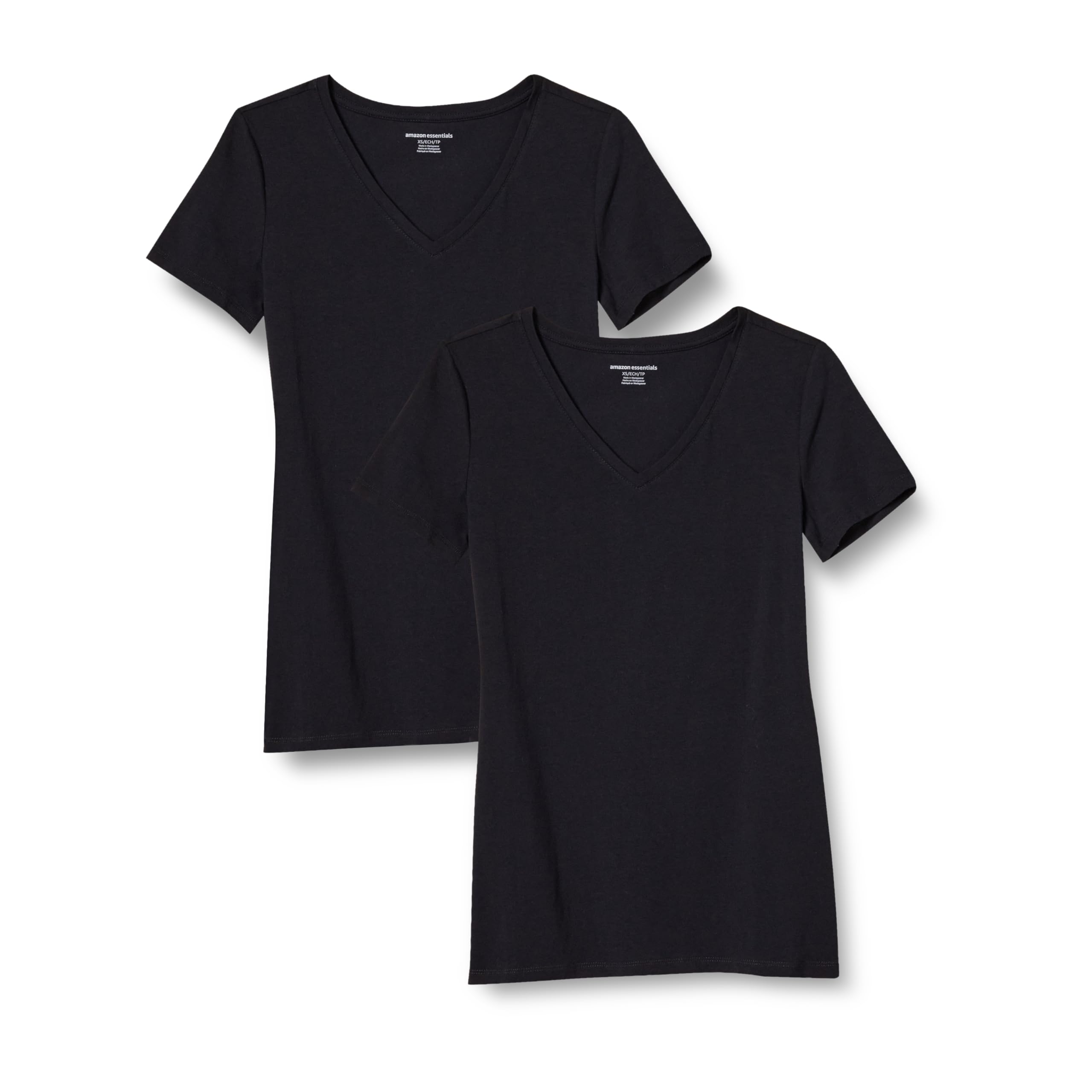 Photo 1 of Amazon Essentials Women's Regular-Fit Short-Sleeve V-Neck T-Shirt, Pack of 2, Black, Large