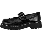 T.U.K. Women's Brogue Mary Jane Flat Shoes &ndash; Leather, Vintage Style, Wingtip Detailing, Adjustable Buckle Strap, Cushioned Insole, Sturdy Sole, Low Heel, Comfortable Fit, Vegan