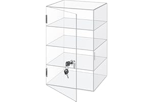 Barydat Acrylic Display Case with Lock Key Countertop Display Case Clear Showcase Display Cabinet Multi Functional Safe Storage Box for Retail Store(9.4 x 9.3 x 15.7 Inch,Fixed 4 Tier)