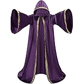 HAPNBCELE Velvet Wizard Robe Cloak with Hood Men Women, Sorcerer Renaissance Costume Medieval Cape Long Sleeve Halloween