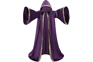 HAPNBCELE Velvet Wizard Robe Cloak with Hood Men Women, Sorcerer Renaissance Costume Medieval Cape Long Sleeve Halloween