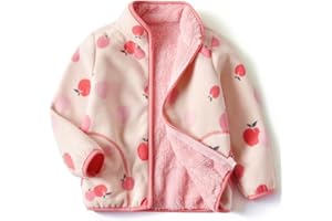 YUHANWOO Kids Printed Polar Fleece Jacket Toddler Baby Boys Girls Autumn Winter Warm Sherpa Lining Outerwear Soft Lightweight