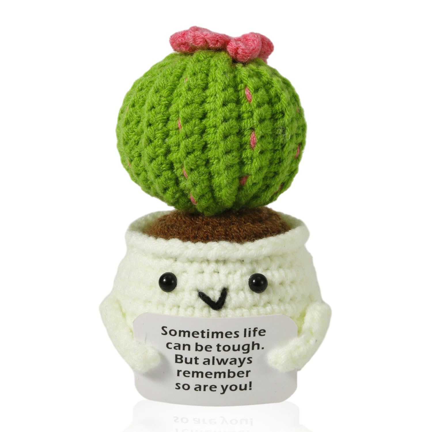 NQEUEPN Crochet Positive Cactus, Handmade Knitted Cactus Toy Cute Funny Potato Emotional Positive Life Doll Ornaments Gifts with Encouraging Card for Adults Kids Friends Room Office Desktop Decor