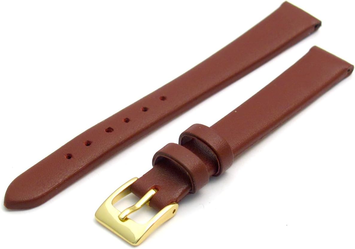 WatchWatchWatchFine Calf Leather Watch Strap Band 14mm Burgundy with Gilt (Gold Colour) Buckle. Free Spring Bars (Watch Pins)