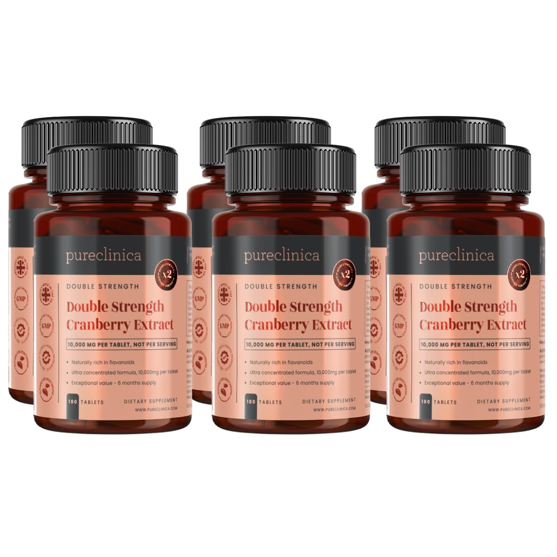 Double Strength Cranberry Extract 10,000mg x 1080 Ultra Concentrated Tablets (6 Bottles of 180) - 3 Years Supply