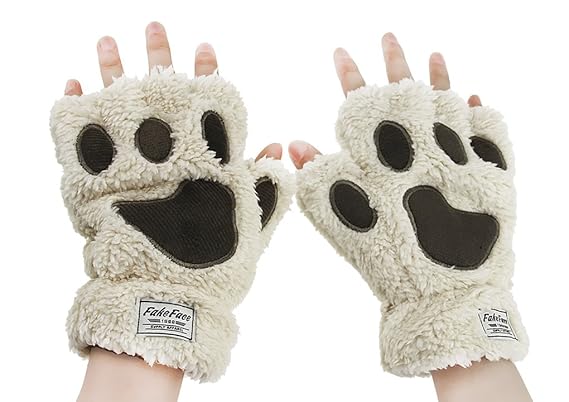 Damen Fingerlos Handschuhe Winter Katze Claw Bear Pfote Plüsch Fäustlinge Niedliche Cartoon Halbfinger Handschuhe Warme Fausthandschuh Outdoor Dicke Handwärmer