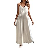 ZHANCHTONG Women's Casual Summer Maxi Sundress V Neck Spaghetti Strap Backless Flowy Boho Beach Long Dress