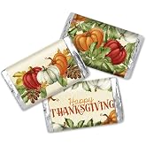 Amanda Creation Thanksgiving Candy Bar Wrappers, 45 Pack 1.4 x 2.6 Inch Watercolor Pumpkin Mini Chocolate Labels for Fall Party Favors, Made in USA