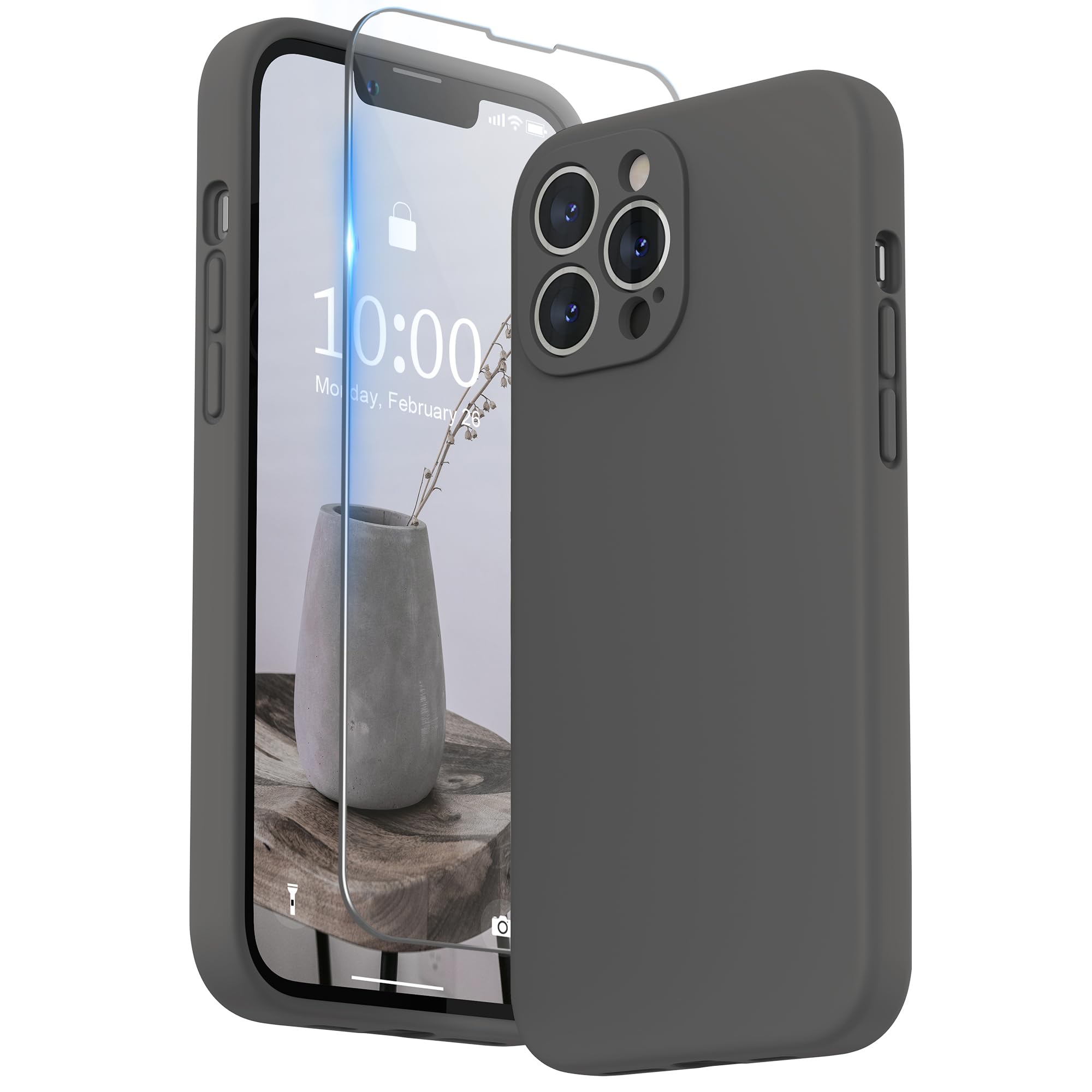 SURPHY Compatible with iPhone 13 Pro Max Case with Screen Protector, Liquid Silicone Protection for Each Lens Shockproof Thickened Rubber for iPhone 13 Pro Max 6.7 inch 2021 (Clay)