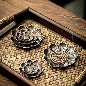 2 in 1 Lotus Incense Holder 6 holes Brass Incense Burner Censer plate Incense Stick Coil Cone Holder Ash Catcher Tray Smoke Aroma Backflow Burner Fragrance Accessories for Buddhist Meditation Relax