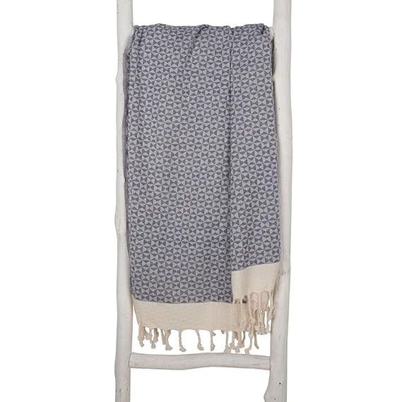 ZusenZomer Fouta Hamamtuch XXL - 95x210 Blau - Fair Trade Strandtuch Hammam Badetuch - Bio-Baumwolle handgewebt mit Geo Diama